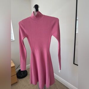 Pink Ribbed Long Sleeve Dress